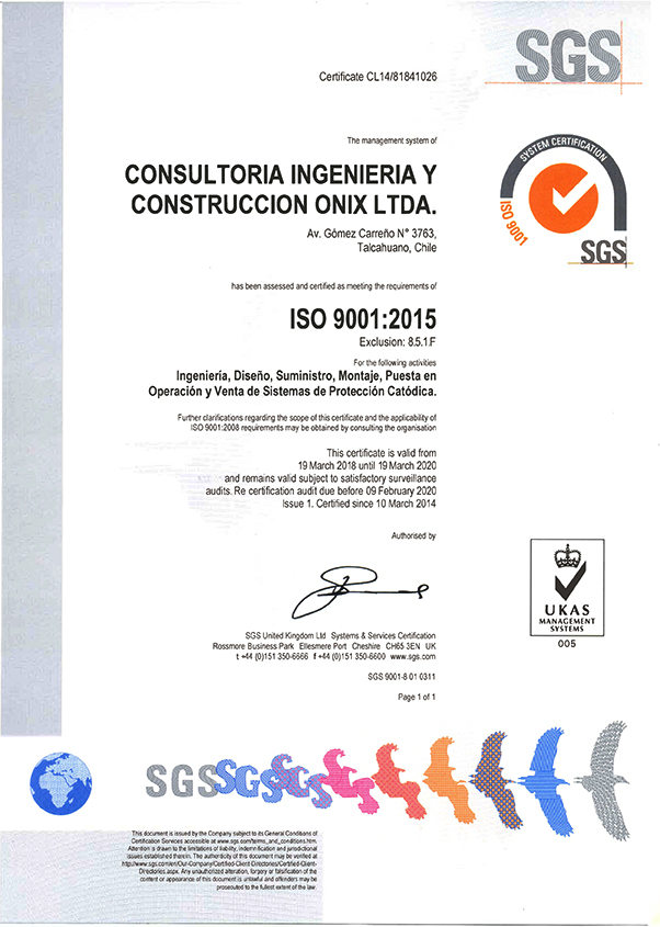 Certificado UKAS Onix
